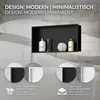 A black recessed shower niche with bathroom accessories, with close-up diagrams of its construction and material options. Náhled obrázku produktu