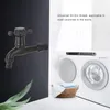 A black faucet is shown on the left side of the image, with washing machines and a laundry basket on the right. Text describing the faucet's thread size is present. Náhled obrázku produktu