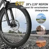 Close-up of a bicycle wheel with overlaid marketing text and circular images of different terrains. Produktbild-Vorschau
