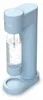 A light blue Dafi PushAir soda maker with a bottle of water. Podgląd zdjęcia produktu