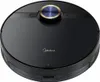 A black robot vacuum cleaner with blue and gold accents on a white background. Podgląd zdjęcia produktu