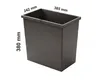 A dark gray rectangular bin with dimensions indicated by text overlays. Voir les images du produit