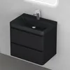 A black wall-mounted vanity unit with a black sink and a chrome faucet against a light grey wall. Anteprima dell’immagine prodotto
