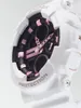 A close-up, angled shot of a white Casio G-Shock watch with pink accents. Produktbild-Vorschau