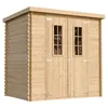 A wooden garden shed with double doors and two windows. Podgląd zdjęcia produktu