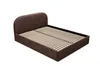 A brown upholstered bed frame with a wooden slat mattress support, shown from a diagonal perspective against a white background. Voir les images du produit