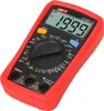 A red digital multimeter is shown against a white background. Produktbild-Vorschau