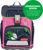 A close-up of a children's backpack with decorative elements and a promotional overlay. Produktbild-Vorschau