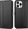 A black flip case for an iPhone 15 Pro is shown from two angles. Produktbild-Vorschau