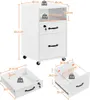 A white rolling filing cabinet with dimensions and weight capacity indicated by text and icons. Produktbild-Vorschau