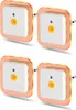 Four square white LED night lights with orange borders are arranged in a 2x2 grid on a white background. Produktbild-Vorschau