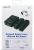 The image shows the packaging of a LogiLink Network Cable Tester LAN and PoE Finder. Podgląd zdjęcia produktu