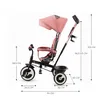 A pink Kinderkraft ASTON tricycle with dimensions indicated by measurement lines and text. Náhled obrázku produktu