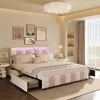 A bedroom scene featuring a bed with storage drawers and LED lighting. Produktbild-Vorschau