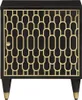 A single black nightstand with a gold geometric pattern on the door and gold accents on the legs, shown against a white background. Náhled obrázku produktu