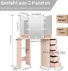 Diagram showing the dimensions and components of a vanity table. Voir les images du produit