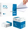 A collage of images showing POL International Paper Lux A4 paper boxes and loose sheets. Produktbild-Vorschau