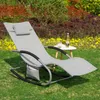 SoBuy Schaukelstuhl OGS28-HG grau im Garten mit Kopfkissen und Seitentasche, umgeben von Blumen Voir les images du produit