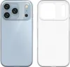 Two views of a transparent phone case, one showing the back of a blue phone inside it, and the other showing the front of the case. Produktbild-Vorschau