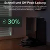 A robot vacuum cleaner and its charging station are shown in a room with blinds. Produktbild-Vorschau