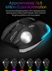 A close-up marketing image of a black trackball mouse with RGB lighting effects, showcasing various color options. Produktbild-Vorschau