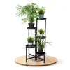 A multi-tiered plant stand with several potted plants on a light wooden circular base, set against a white background. Produktbild-Vorschau