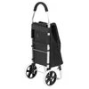 A black shopping trolley with silver frame and black wheels, shown from a side-angle. Produktbild-Vorschau