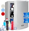 A mini refrigerator with drinks and ice cubes in front of it. Produktbild-Vorschau
