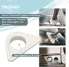 A product image showing a white plastic stabilizer for a sink faucet, with inset images demonstrating its use in a stainless steel sink. Podgląd zdjęcia produktu