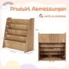 Product dimensions and assembly information for a wooden bookshelf. Podgląd zdjęcia produktu