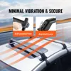 A car roof with installed crossbars, with close-up images highlighting features. Produktbild-Vorschau