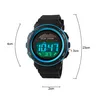 A digital watch with dimensions indicated by measurement lines and text. Produktbild-Vorschau