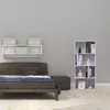 A bedroom scene with a bed, nightstand, and a bookshelf. Produktbild-Vorschau