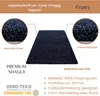A dark navy shaggy rug is shown with close-up views of its texture and descriptive text about its features. Anteprima dell’immagine prodotto