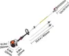 A pole saw with extension poles and measurement labels against a white background. Produktbild-Vorschau