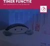 A plush toy projector sits on a surface next to a baby in a crib, with blue light projected on the wall. Náhled obrázku produktu