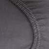 A close-up view of a grey jersey bedsheet, showing the texture of the fabric and the elasticated edge. Náhľad obrázku produktu