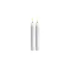Two white LED candles with lit flames are shown against a white background. Produktbild-Vorschau