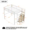 A diagram showing the dimensions of a loft bed with stairs and a wardrobe. Náhled obrázku produktu