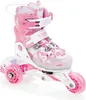 A pink and white children's inline skate with three wheels. Produktbild-Vorschau