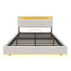 A white bed frame with a yellow LED light strip in the headboard and under the frame, shown against a white background. Anteprima dell’immagine prodotto