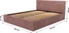 A pink upholstered bed frame with a slatted base and a headboard, shown with dimensions indicated by measurement lines and text. Produktbild-Vorschau