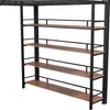 A multi-shelf unit with a black metal frame and brown wooden shelves, likely part of a loft bed structure. Podgląd zdjęcia produktu