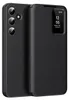 A black leather flip case for a Samsung Galaxy S25 phone, shown from the back and side. Náhled obrázku produktu