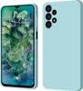 A light blue phone case is shown from the front and back, with a phone inside the front view. Produktbild-Vorschau