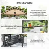 Collage of images showing different features of a grill pavilion, including its roof, shelves, and hanging hook. Produktbild-Vorschau