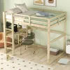 A child's loft bed with a desk and ladder, set up in a bedroom. Produktbild-Vorschau