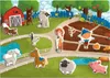 A colorful illustration of a farm scene with various farm animals, a farmer, and a gnome. Podgląd zdjęcia produktu