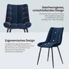Collage of two images of a blue velvet chair, with text describing its features. Produktbild-Vorschau