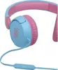 A close-up view of a pair of blue and pink JBL headphones. Produktbild-Vorschau